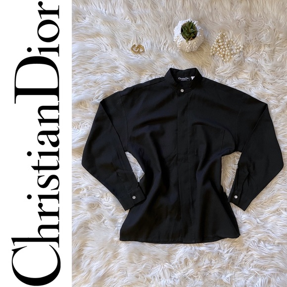 EUC Christian Dior Collection vintage Gingham button down l/s shirt black/grey - Picture 11 of 16